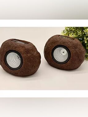 Solar Brown Rock-Style Outdoor Garden Lights set of 2